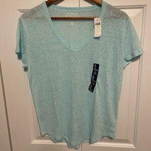 NWT GAP Linen Blend Cool Aquia Color V-Neck Short Sleeve Tee